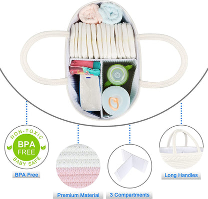 Three Compartments Diaper Caddy Organizer, Cotton Rope Nursery Baby Basket, Changing Table Organizer for Baby Diaper Storage, Diaper Nursery Storage Bin for Baby Stuff, Baby Shower Gifts for Girls, Pink