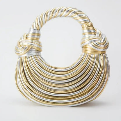 Silver and Gold Luxury Handwoven Noodle Bags for Women - Chic Gold & Silver Designer Hobo Clutch