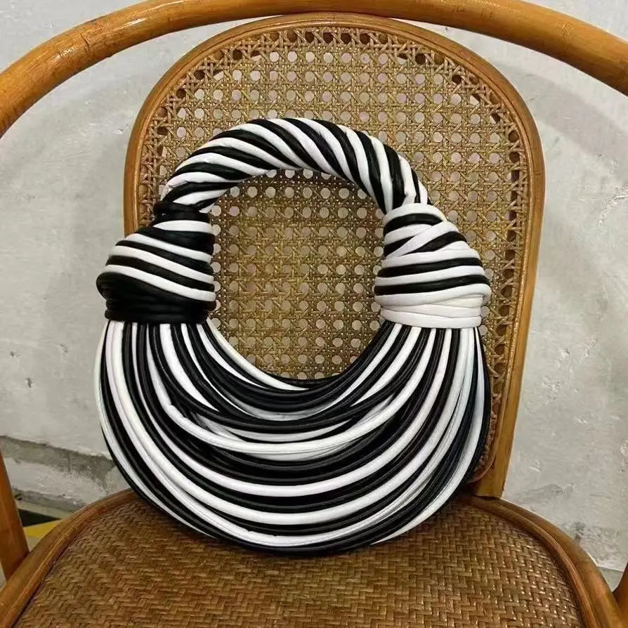 Black and White Luxury Handwoven Noodle Bags for Women - Chic Gold & Silver Designer Hobo Clutch