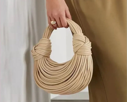 Cream Luxury Handwoven Noodle Bags for Women - Chic Gold & Silver Designer Hobo Clutch