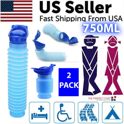 2 Pack Male Female Portable Urinal Travel Camping Car Toilet Pee Bottle Emergency Kit