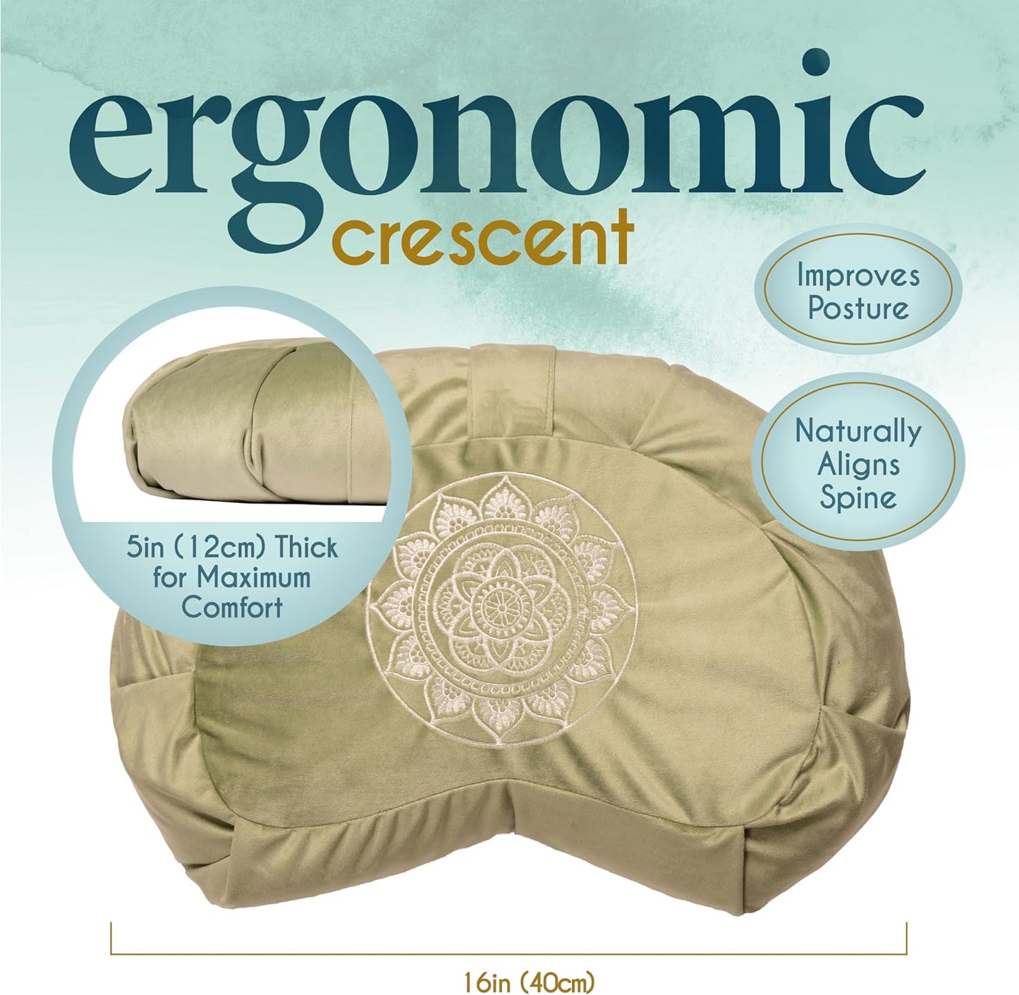 Thick Ergonomic Meditation Cushion - Comfortable Floor Pillow - Traditional Tibetan Meditation Pillow with Beautiful Velvet Cover - Large Floor Cushion Seating for Adults - Premium Yoga Buckwheat Bolster