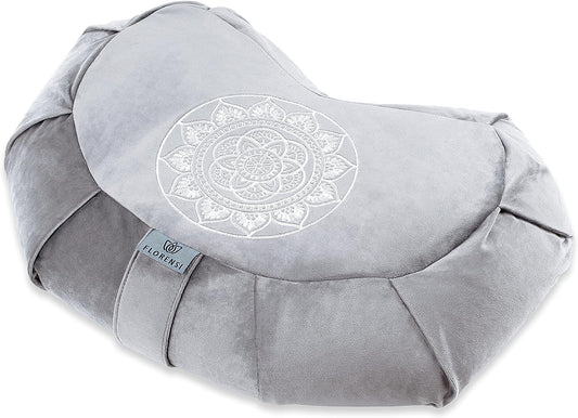 Grey Meditation Cushion - Comfortable Floor Pillow - Traditional Tibetan Meditation Pillow with Beautiful Velvet Cover - Large Floor Cushion Seating for Adults - Premium Yoga Buckwheat Bolster