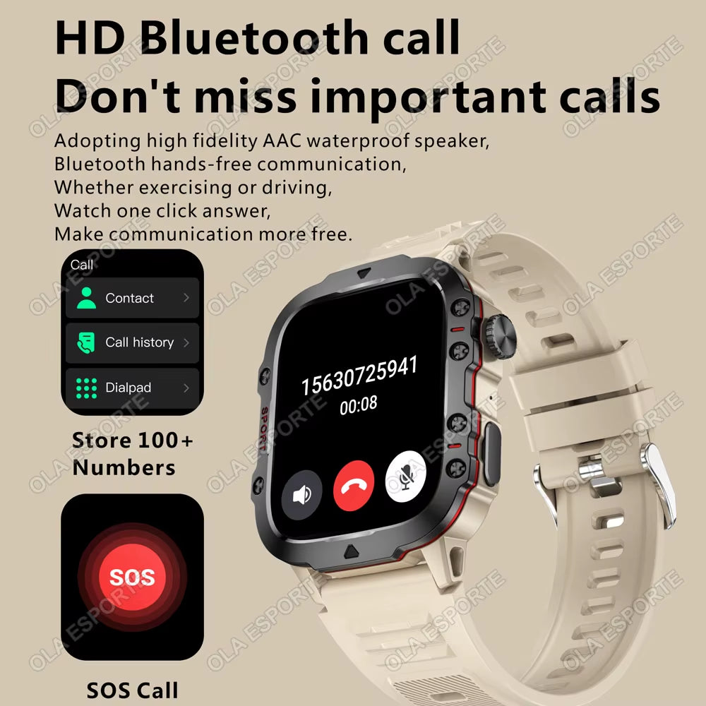 2025 New Men’s Smartwatch with Flashlight, Bluetooth Calling, Fitness Tracking, IP68 Waterproof Sports Watch for Android & iOS, Store 100+ Numbers, Good for Exercising, SOS Call, Hands Free
