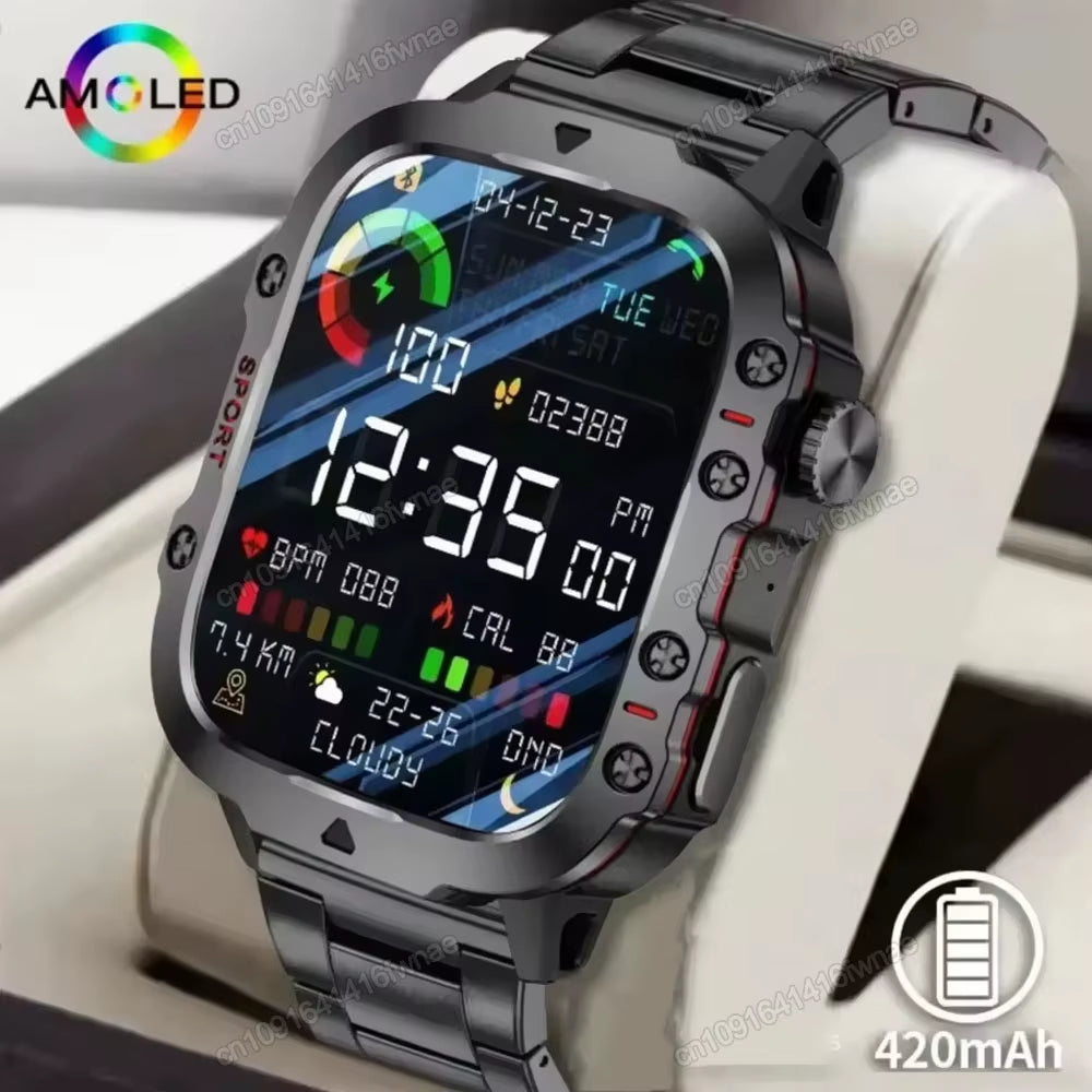 2025 Men’s Smartwatch with Flashlight, Bluetooth Calling, Fitness Tracking, and Sports Modes. IP68 Waterproof, Compatible with Android & iOS, Stylish and Durable. Perfect for workouts, health monitoring, daily reminders, music control, and outdoor use. Modern design with advanced features for men who want performance and style in one device.
