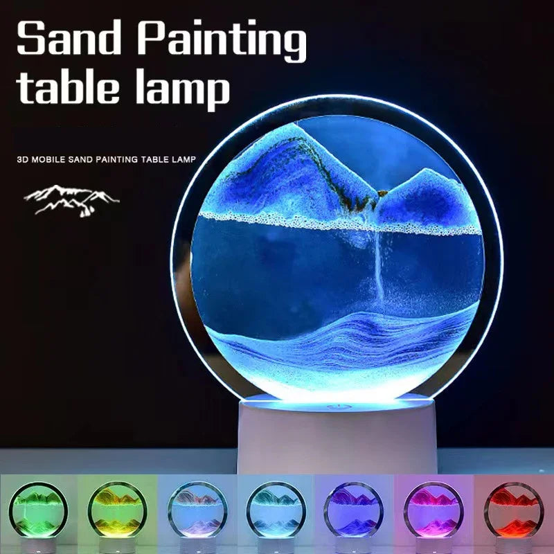 Sand Painting Table Lamp - Mesmerizing 16-Color 3D Sandscape LED Hourglass Lamp - Dynamic Sand Art Night Light & Deep Sea Display - Perfect New Year Gift