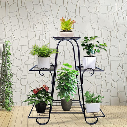 Decorative Shiny Metal Plant Stand, 6 Tier, 29.9 X 9 X 29.1 In, Black Lounge
