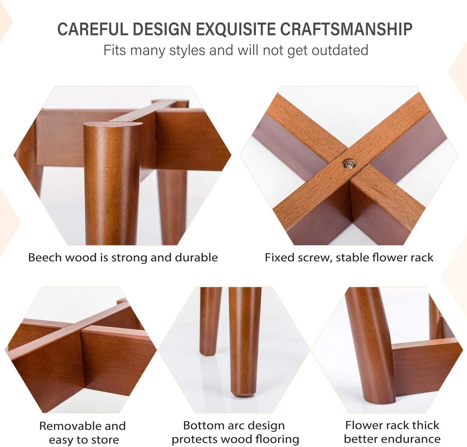 Careful Design Exquisite Craftmanship Plant Stand Mid-Century Modern Indoor (Plant and Pot NOT Included) Flower Holder Home Decor, Brown