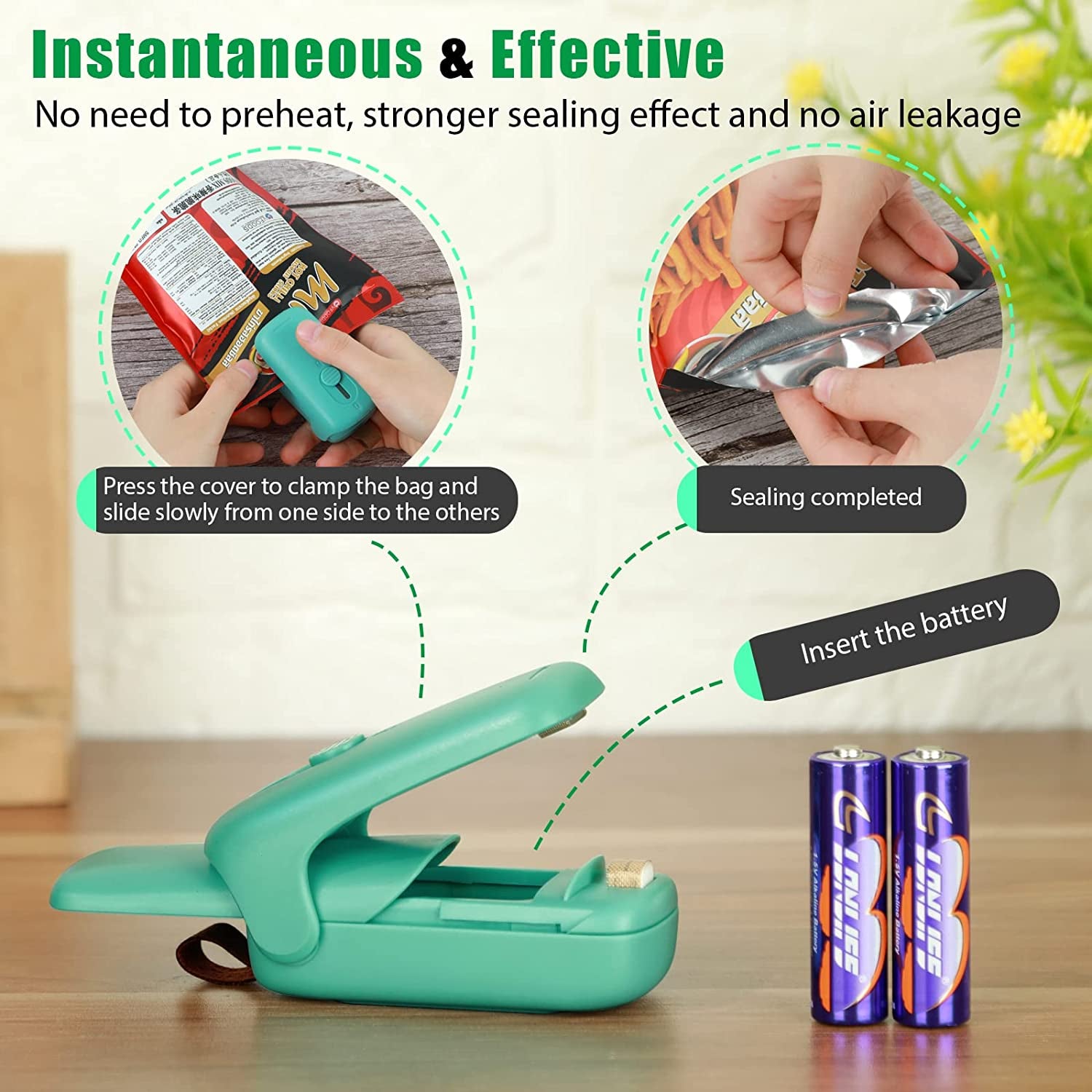 Instantaneous and Effective Mini Bag Sealer,Portable Heat Sealer for Plastic Bags,Chip Bag Sealer,Handheld Vacuum Sealer,Sealer and Cutter,Bag Resealer Machine(Blue).