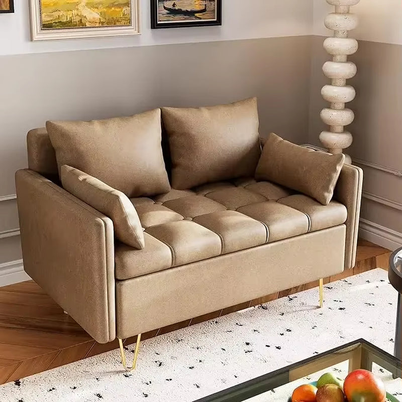 Multi Use Faux Leather Love Seats Couch, Modern Design with Button Tufted and Gold Metal Leg, Lift-Up Storage Box, Thickened Cushion Sofa