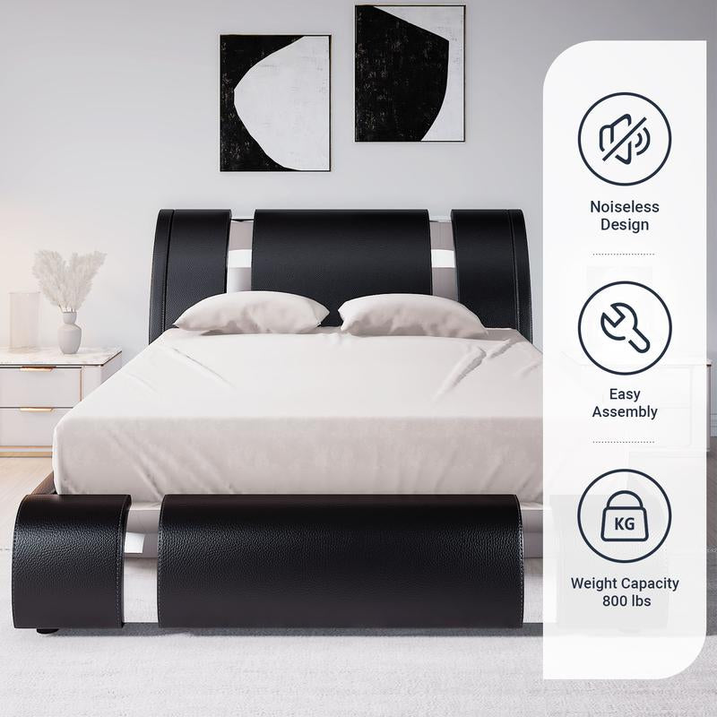 Modern Faux Leather Platform Bed Frame with Adjustable Headboard - Easy Assemble - Noiseless Design - 800 lbs Weight Capacity 