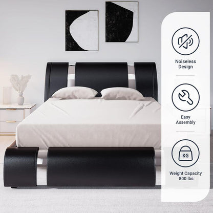 Modern Faux Leather Platform Bed Frame with Adjustable Headboard - Easy Assemble - Noiseless Design - 800 lbs Weight Capacity 