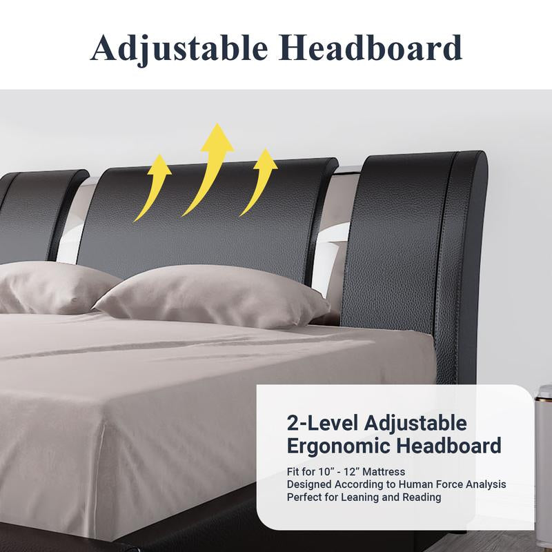 Modern Faux Leather Platform Bed Frame with Adjustable Headboard - Perfect for Learning and Reading 