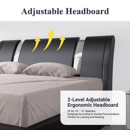 Modern Faux Leather Platform Bed Frame with Adjustable Headboard - Perfect for Learning and Reading 