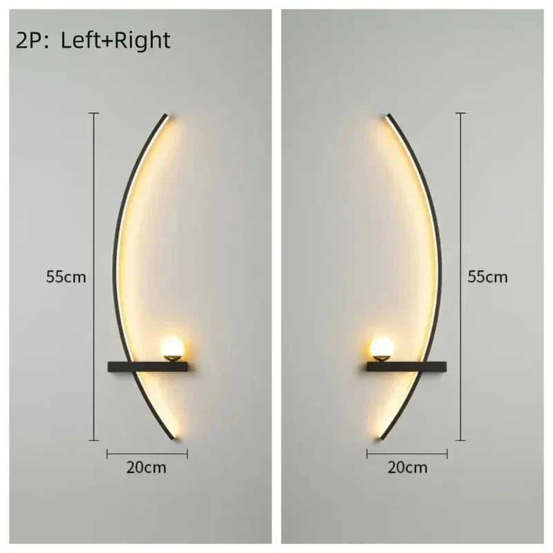 2 Modern LED Wall Lamp – Minimalist Art Design for Bedroom, Living Room, and Bathroom, Gold/Black 2 Pieces.