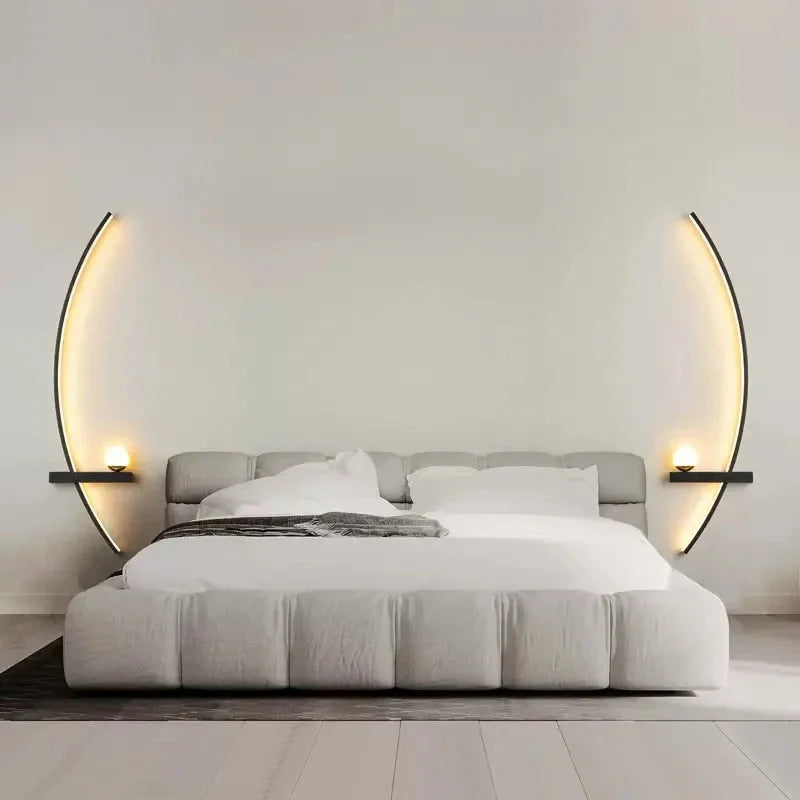 Decorative Bedside Modern LED Wall Lamp – Minimalist Art Design for Bedroom, Living Room, and Bathroom, Gold/Black for Both Sides of  The Bed.