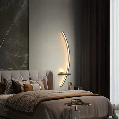 Wall Modern LED Lamp – Minimalist Art Design for Bedroom, Living Room, and Bathroom, Gold/Black Right Side.