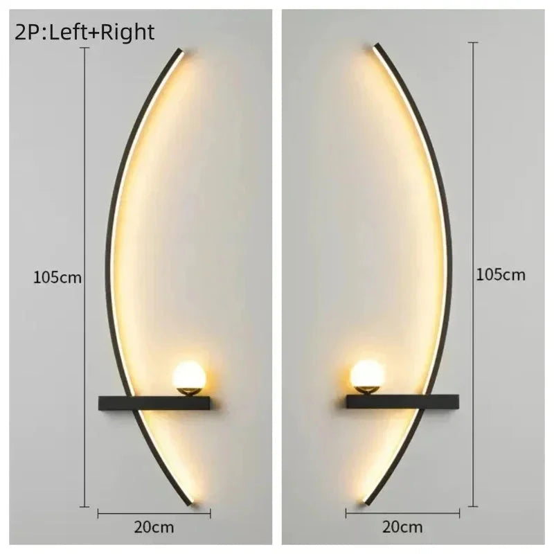 105 cm Modern LED Wall Lamp – Minimalist Art Design for Bedroom, Living Room, and Bathroom, Gold/Black on Left and Right Side of the Bed.