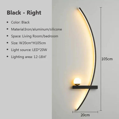Right Modern LED Wall Lamp – Minimalist Art Design for Bedroom, Living Room, and Bathroom, Gold/Black on the Right Side of the Bed.
