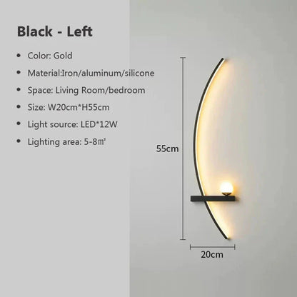 Left Modern LED Wall Lamp – Minimalist Art Design for Bedroom, Living Room, and Bathroom, Gold/Black in Gold Color with LED 12W.