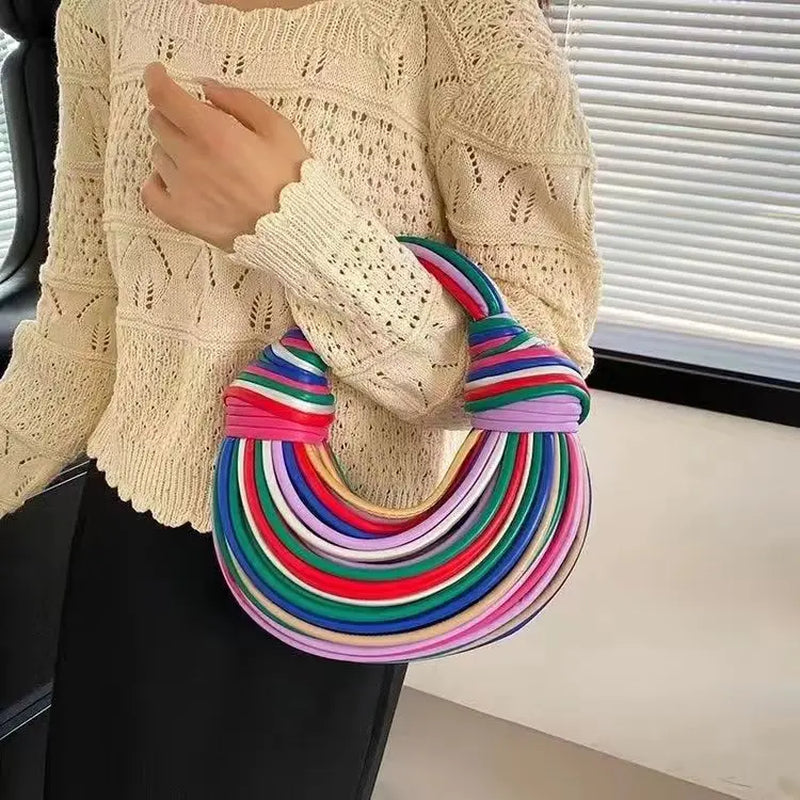 Luxury Handwoven Noodle Bags for Women - Multicolour Chic Gold & Silver Designer Hobo Clutch 