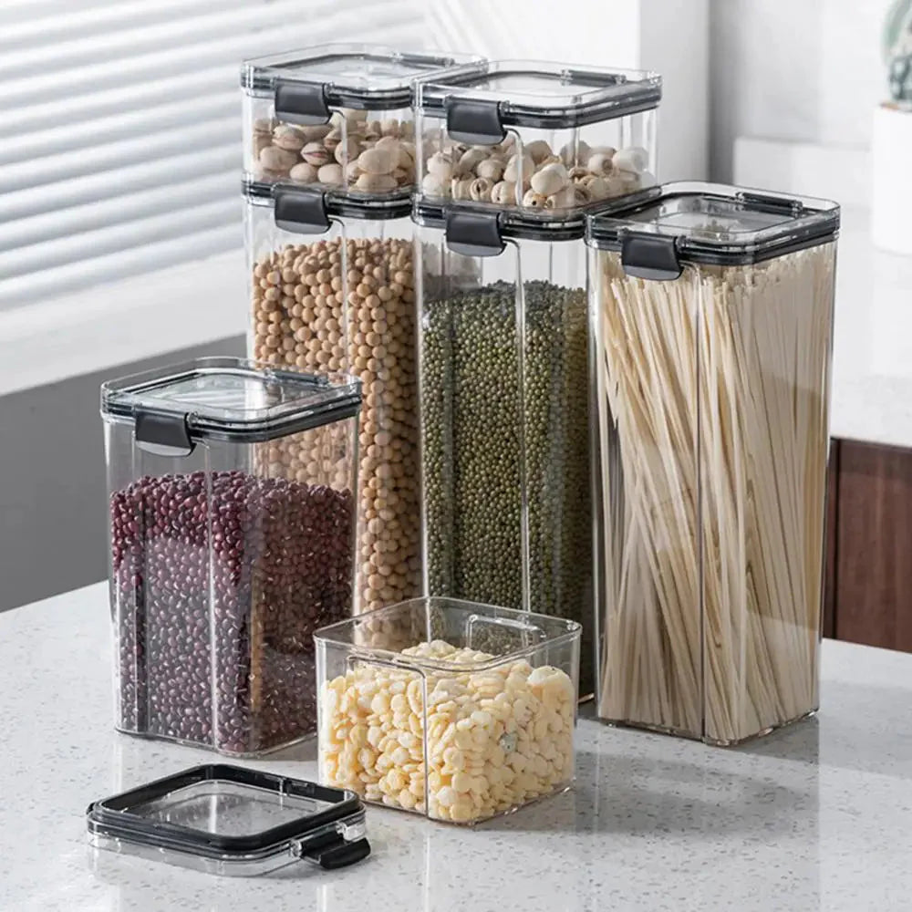 Different sizes Multipurpose Food Storage Containers Set - Clear Jars with Lids for Cereal, Candy, and Dry Goods Different Sizes