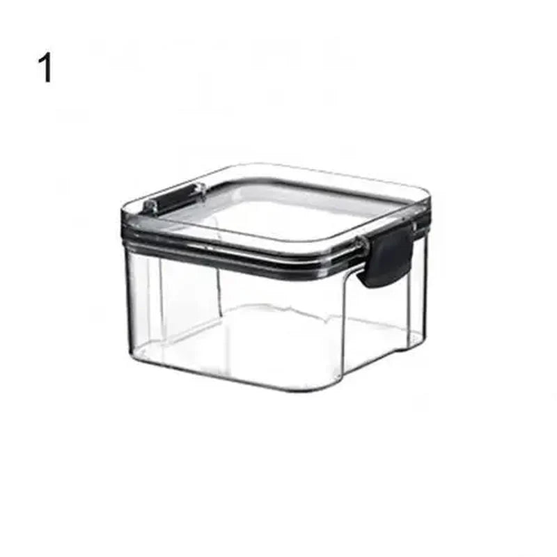 Small Transparent Multipurpose Food Storage Containers Set - Clear Jars with Lids for Cereal, Candy, and Dry Goods, Rectangular Shape.