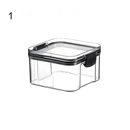 Small Transparent Multipurpose Food Storage Containers Set - Clear Jars with Lids for Cereal, Candy, and Dry Goods, Rectangular Shape.