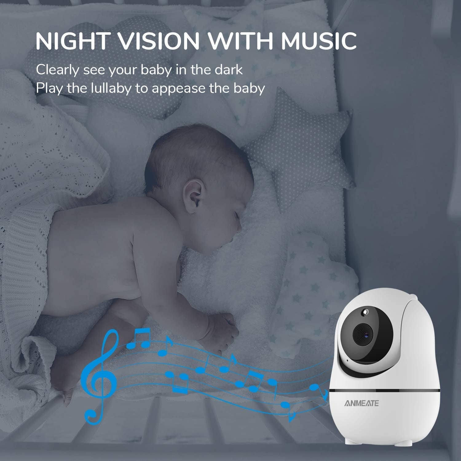 Night Vision With Music Baby Monitor with Remote Pan-Tilt-Zoom Camera,Large Display Video Baby Monitor with Camera and Audio |Infrared Night Vision |Two Way Talk | Room Temperature| Lullabies and 960Ft Range（Black）