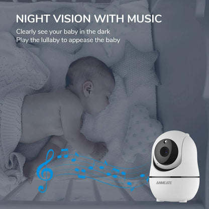 Night Vision With Music Baby Monitor with Remote Pan-Tilt-Zoom Camera,Large Display Video Baby Monitor with Camera and Audio |Infrared Night Vision |Two Way Talk | Room Temperature| Lullabies and 960Ft Range（Black）