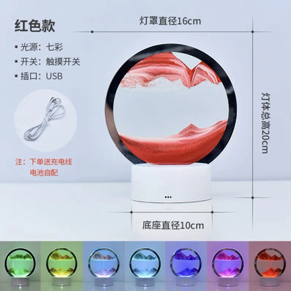 Orange Mesmerizing 16-Color 3D Sandscape LED Hourglass Lamp - Dynamic Sand Art Night Light & Deep Sea Display - Perfect New Year Gift!