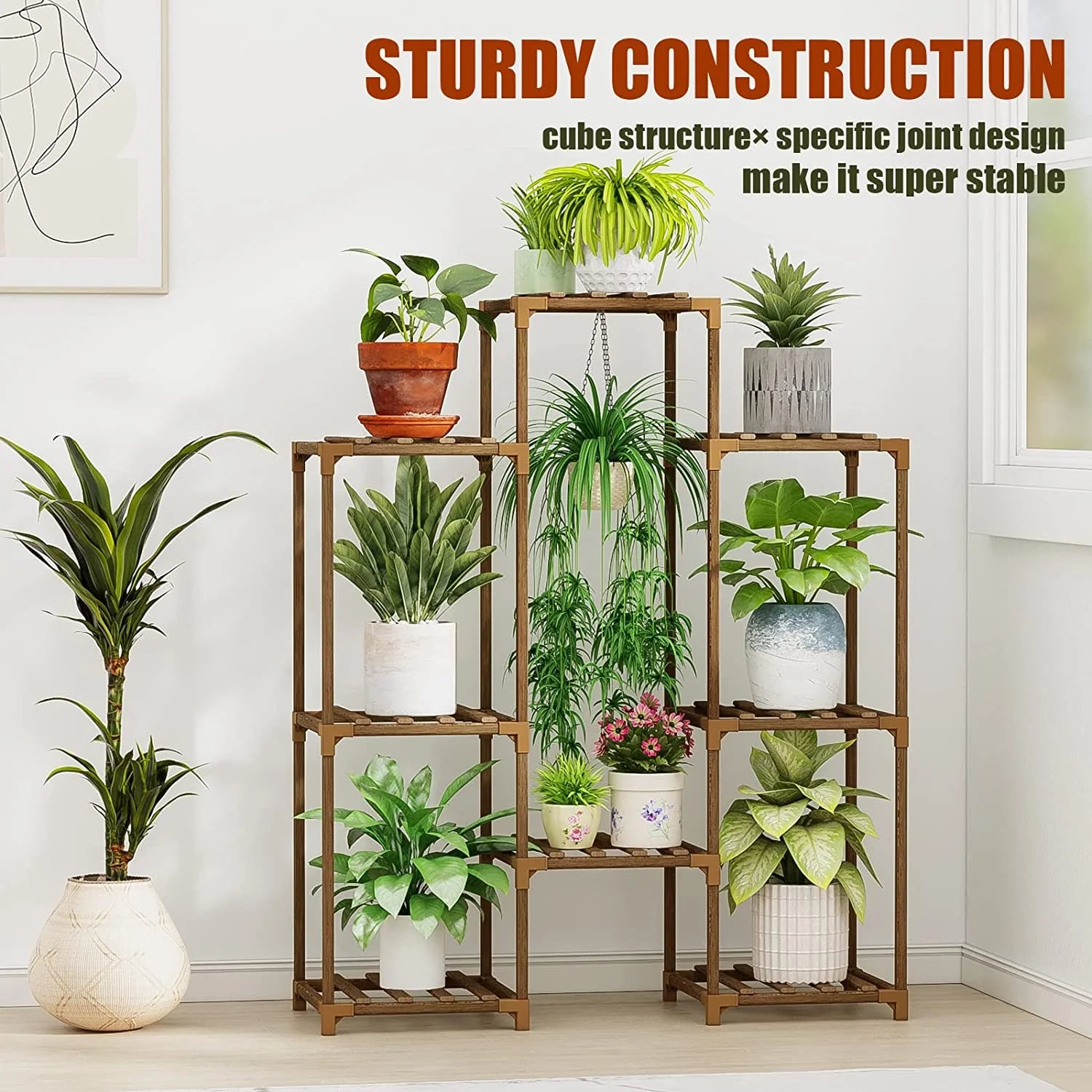 Cube Structure to aid Stability 
Outdoor Plant Stand Indoor Plant Rack Plant Shelf Wood Outdoor Tiered Plant Shelf for Multiple Plants Ladder Plant Holder