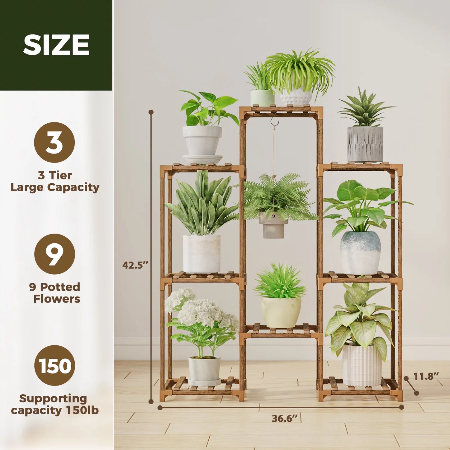 3 Tier Large Capacity Outdoor Plant Stand Indoor Plant Rack Plant Shelf Wood Outdoor Tiered Plant Shelf for Multiple Plants Ladder Plant Holder