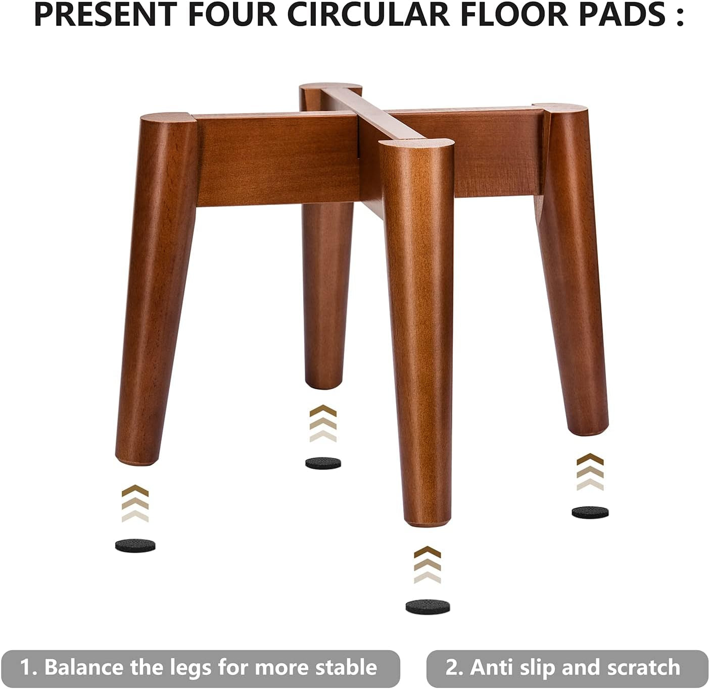 Four Circular Floor Pads 
Plant Stand Mid-Century Modern Indoor (Plant and Pot NOT Included) Flower Holder Home Decor, Brown