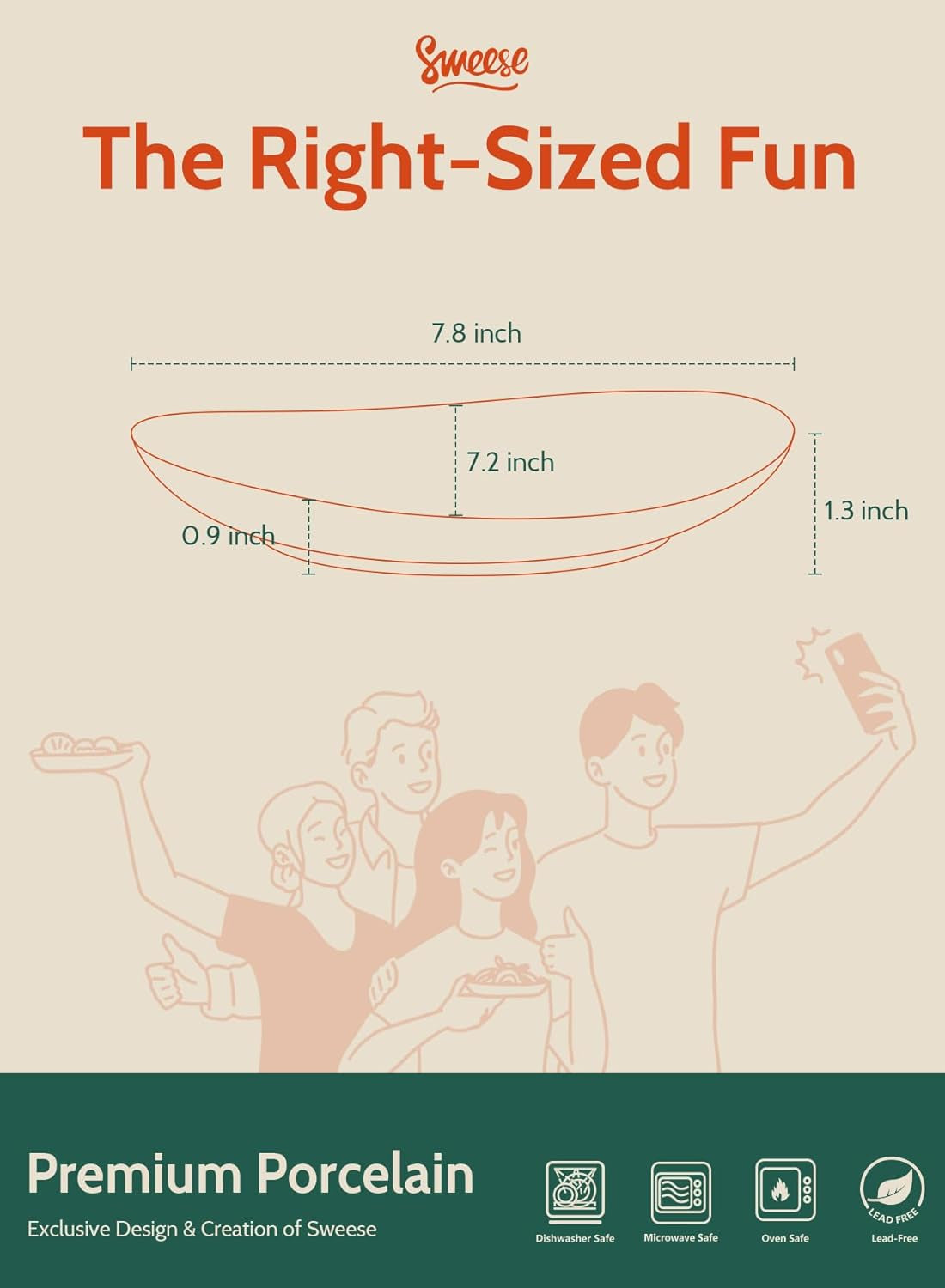 7.8 inches Wide Porcelain Dessert Plates - 7.8 Inch Salad Plates, Small Plates Appetizer Plates Set of 6 - Dishwasher, Microwave, Oven Safe - Rainbow Palette Color, Right Size Fun