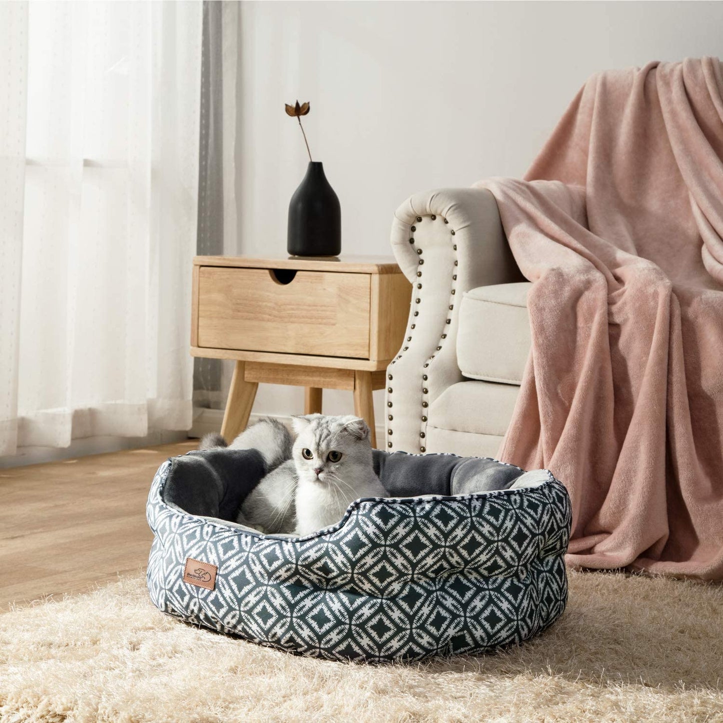 Beautifies any space Small Dog Bed for Small Dogs, Indoor Cats, round Super Soft Plush Flannel Washable Puppy Beds, Slip-Resistant Oxford Bottom, Coin Print Grey