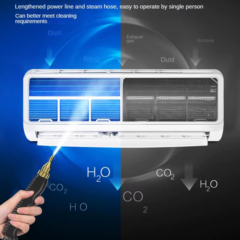 Lengthened Power Line and Steam Hose for Easy Use - Powerful 2500W High-Temperature Steam Cleaner - Ideal for Kitchen, Air Conditioner, and Car Cleaning!