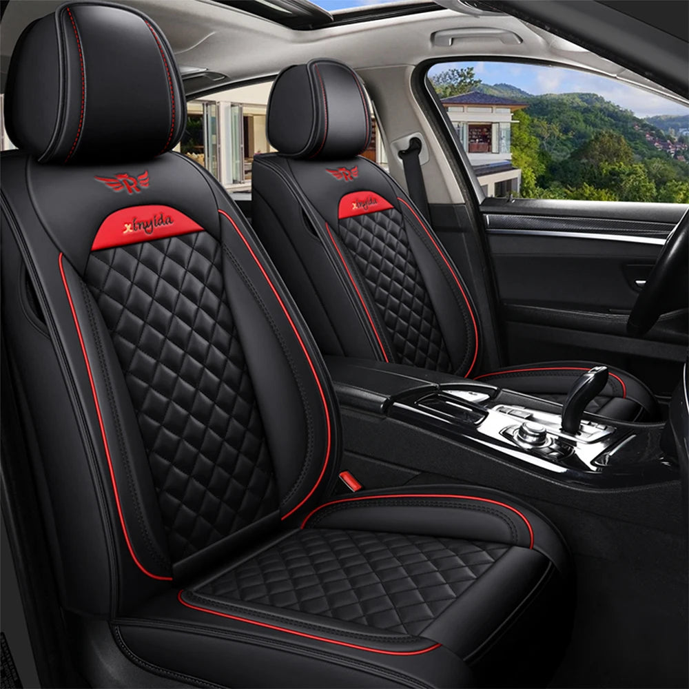 Black with Red Touches -Premium Leather Car Seat Cover Sets for Renault Models - Enhance Your Megane, Duster, Captur, Clio, Laguna, Kadjar, Scenic, Koleos, and Fluence Interiors!