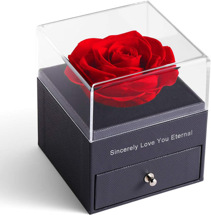 Inscribed Words Preserved Real Rose Enchanted Real Rose Flower with Love Heart I Love You Necklace 100 Languages Gift Set,Handmade Eternal Flesh Flower Rose Gift for Her on Valentine'S Day Anniversary Mother'S Day