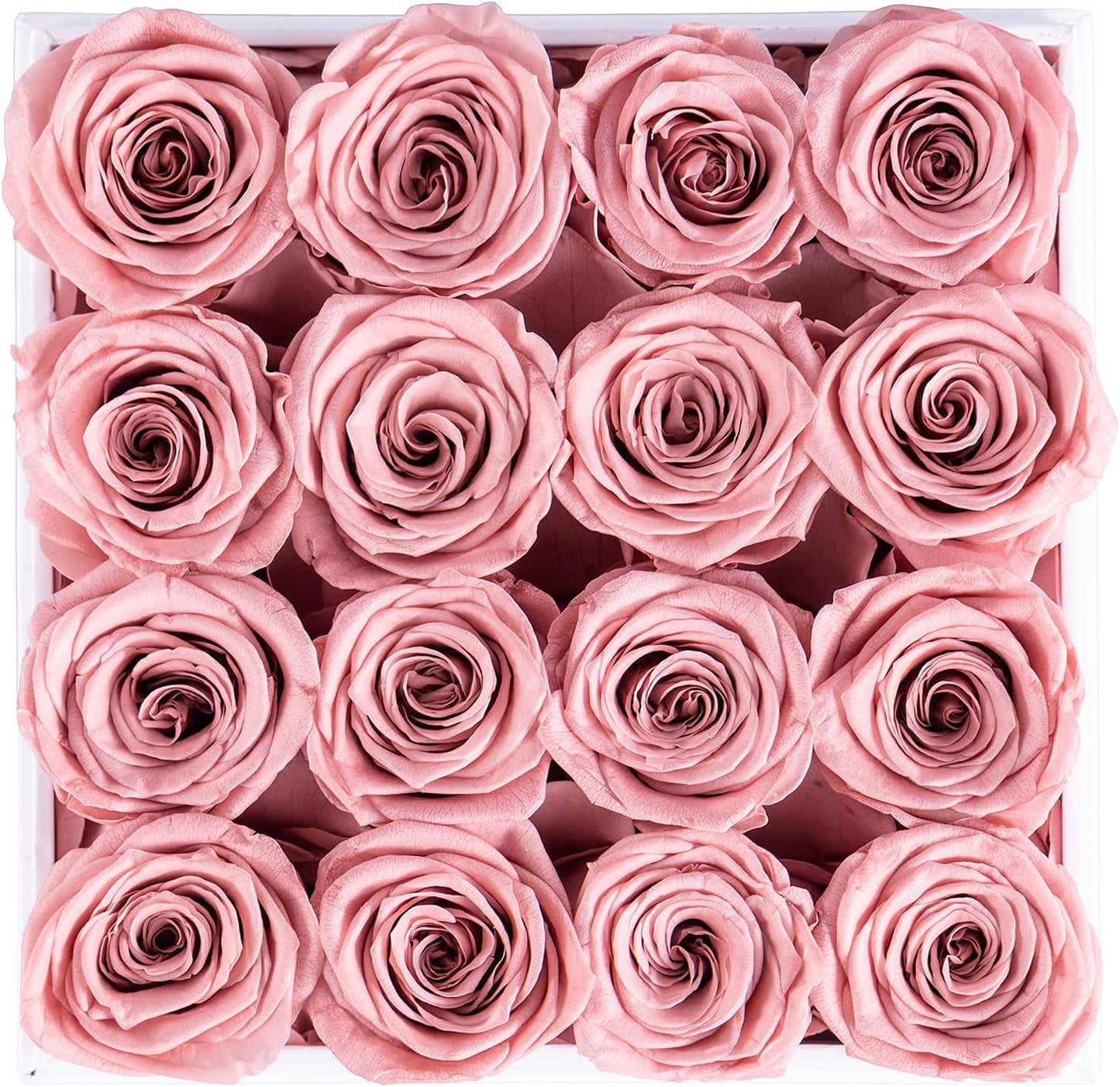 16 Preserved Real Roses in a Box, Rose Box Gifts for Her, Eternal Roses in a Box, Romantic Gifts for Her, Gift Box for Her/Women/Mother/Friend (16 Pink Roses, Square White Box)