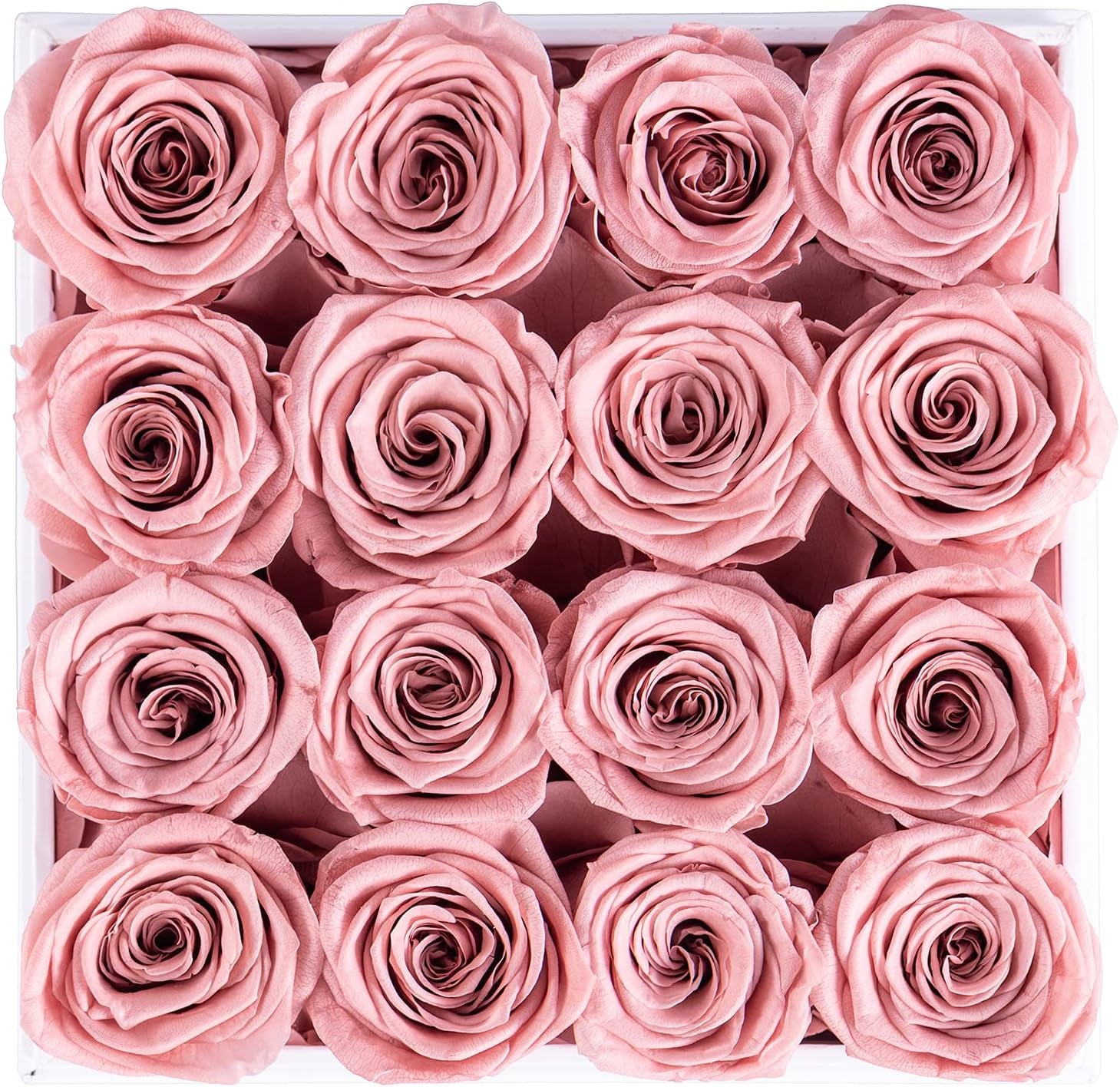16 Preserved Real Roses in a Box, Rose Box Gifts for Her, Eternal Roses in a Box, Romantic Gifts for Her, Gift Box for Her/Women/Mother/Friend (16 Pink Roses, Square White Box)
