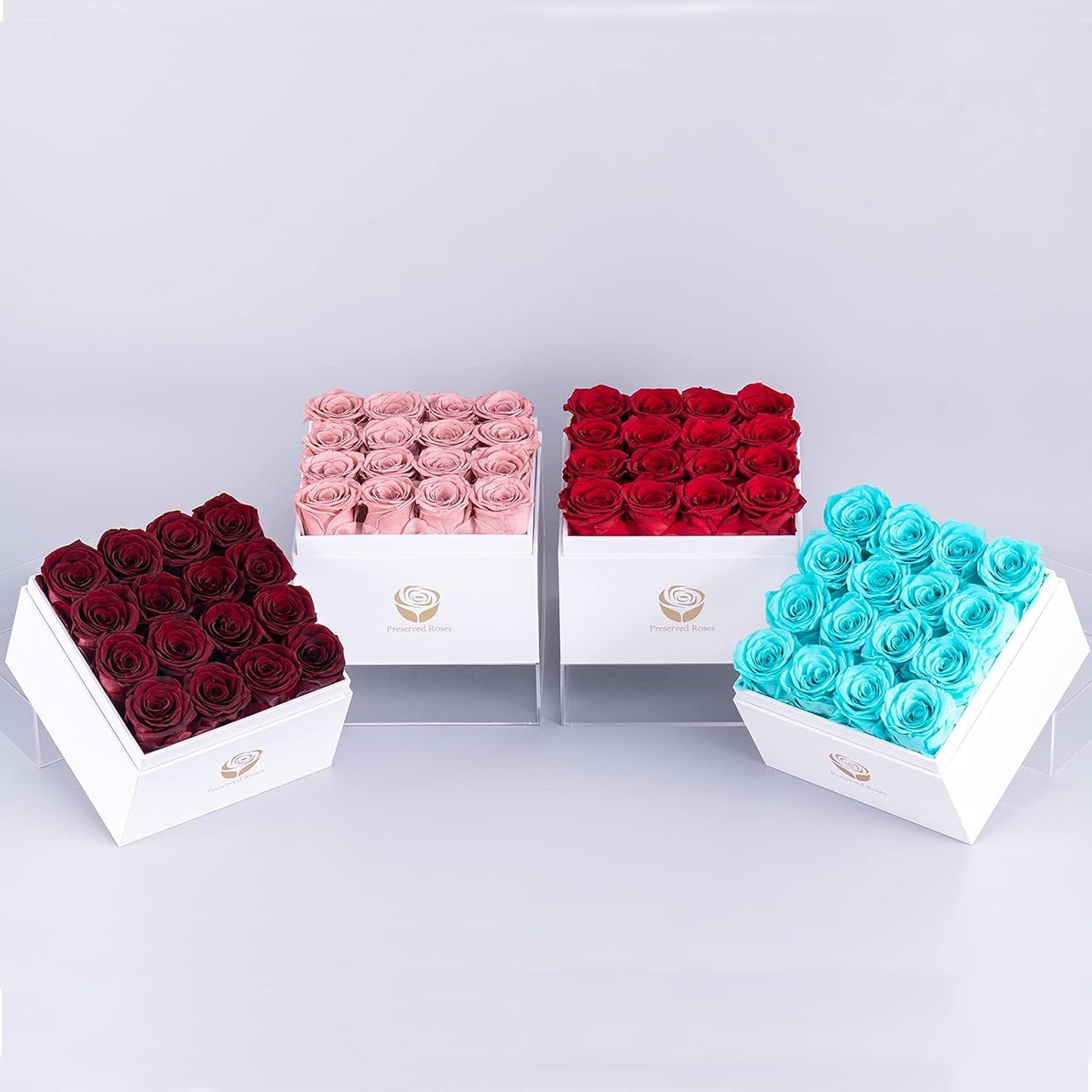 Different Colors Preserved Real Roses in a Box, Rose Box Gifts for Her, Eternal Roses in a Box, Romantic Gifts for Her, Gift Box for Her/Women/Mother/Friend (16 Pink Roses, Square White Box)