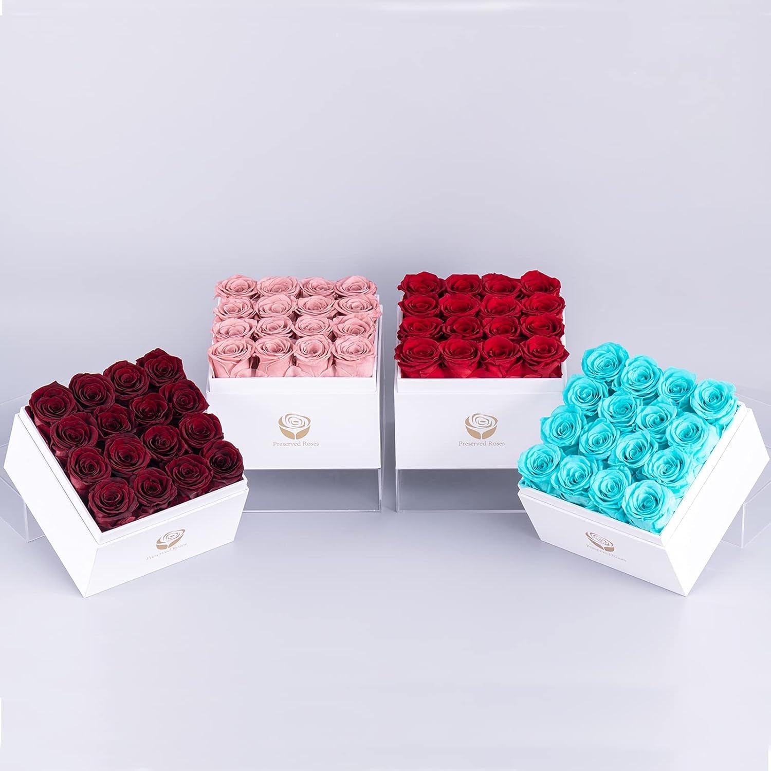 Different Colors Preserved Real Roses in a Box, Rose Box Gifts for Her, Eternal Roses in a Box, Romantic Gifts for Her, Gift Box for Her/Women/Mother/Friend (16 Pink Roses, Square White Box)