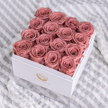 Elegant Preserved Real Roses in a Box, Rose Box Gifts for Her, Eternal Roses in a Box, Romantic Gifts for Her, Gift Box for Her/Women/Mother/Friend (16 Pink Roses, Square White Box)