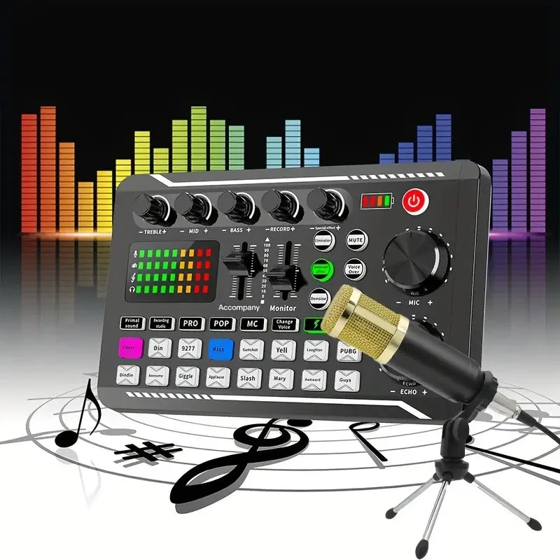 Multifunctional Professional Live Sound Card and Bluetooth Mixer for Recording and Streaming