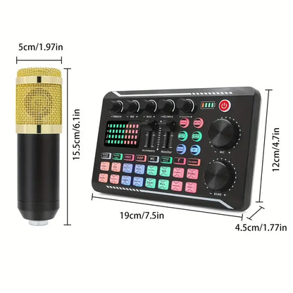 Professional Live Sound Card and Bluetooth Mixer for Recording and Streaming with Microphone 