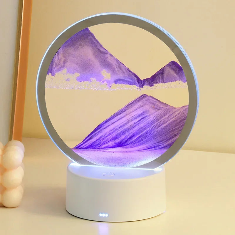 Purple Mesmerizing 16-Color 3D Sandscape LED Hourglass Lamp - Dynamic Sand Art Night Light & Deep Sea Display - Perfect New Year Gift!