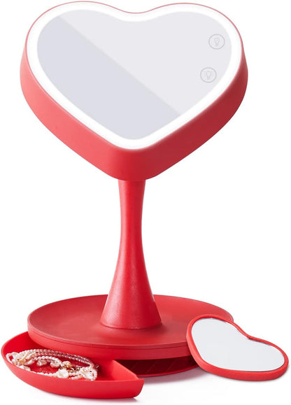Red Makeup Mirror with Lights,2000 Mah LED Rechargeable Makeup Mirror,Back Ambient Light, Nice Gift for Daughter Girlfriend Wife Sister,Red Gift Box