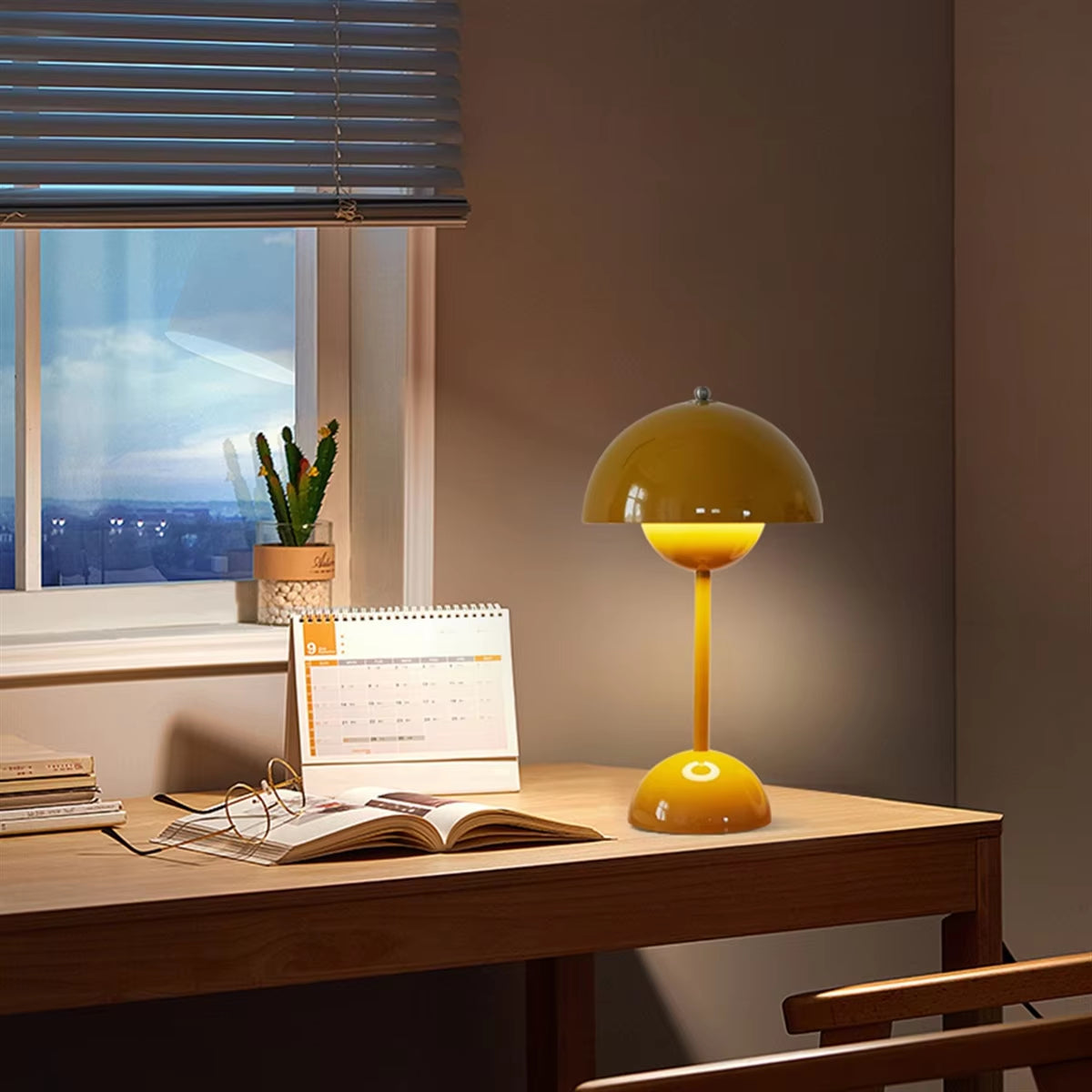 Yellow Rechargeable AAAL Mushroom LED Table Lamp - Modern Touch Night Light for Bedroom & Dining Decor