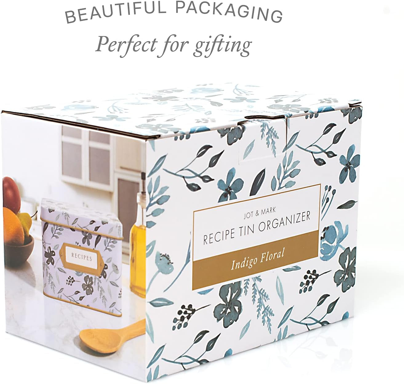 Decorative Recipe Tin Organizer Box for Recipe Cards, Greeting Card Holder | Holds Hundreds of 4” X 6” Cards